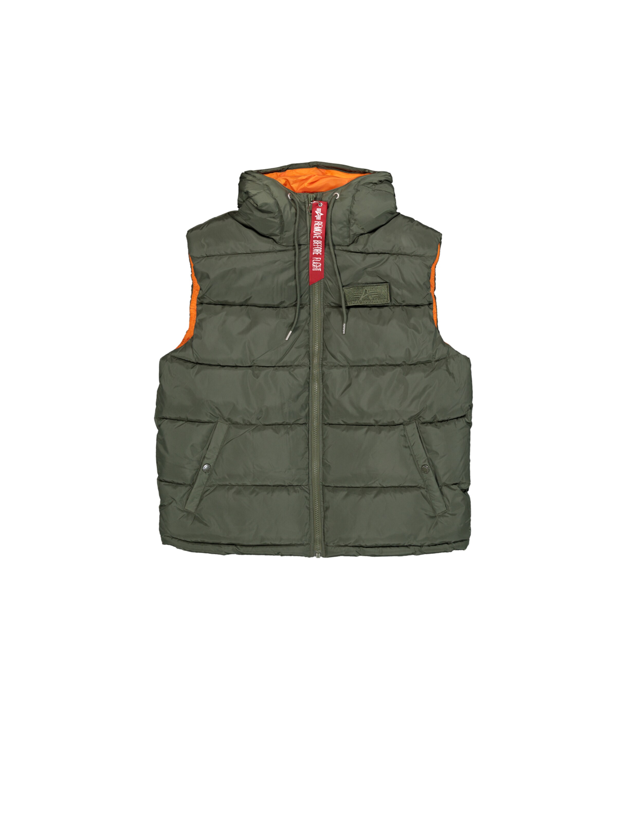 ALPHA INDUSTRIES Vest 'Hooded Puffer Vest FD' in Green: front