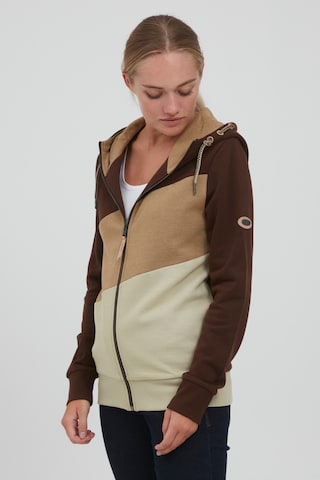 Oxmo Zip-Up Hoodie 'AGGI' in Brown: front