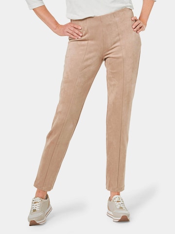 Goldner Slim fit Pleat-Front Pants in Beige: front
