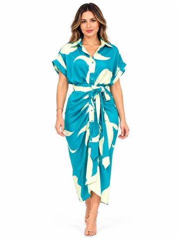 SPORTS36.NL Jurk 'Women's Short-Sleeve Shirt Dress with Waist Tie' in Blauw: voorkant