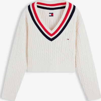 XS dydžio Megztinis iš Tommy Jeans, spalva – tamsiai mėlyna jūros spalva / raudona / balkšva, Prekių apžvalga