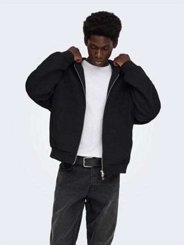 Only & Sons Кофта на молнии 'ONSGOYLE' в Черный: спереди