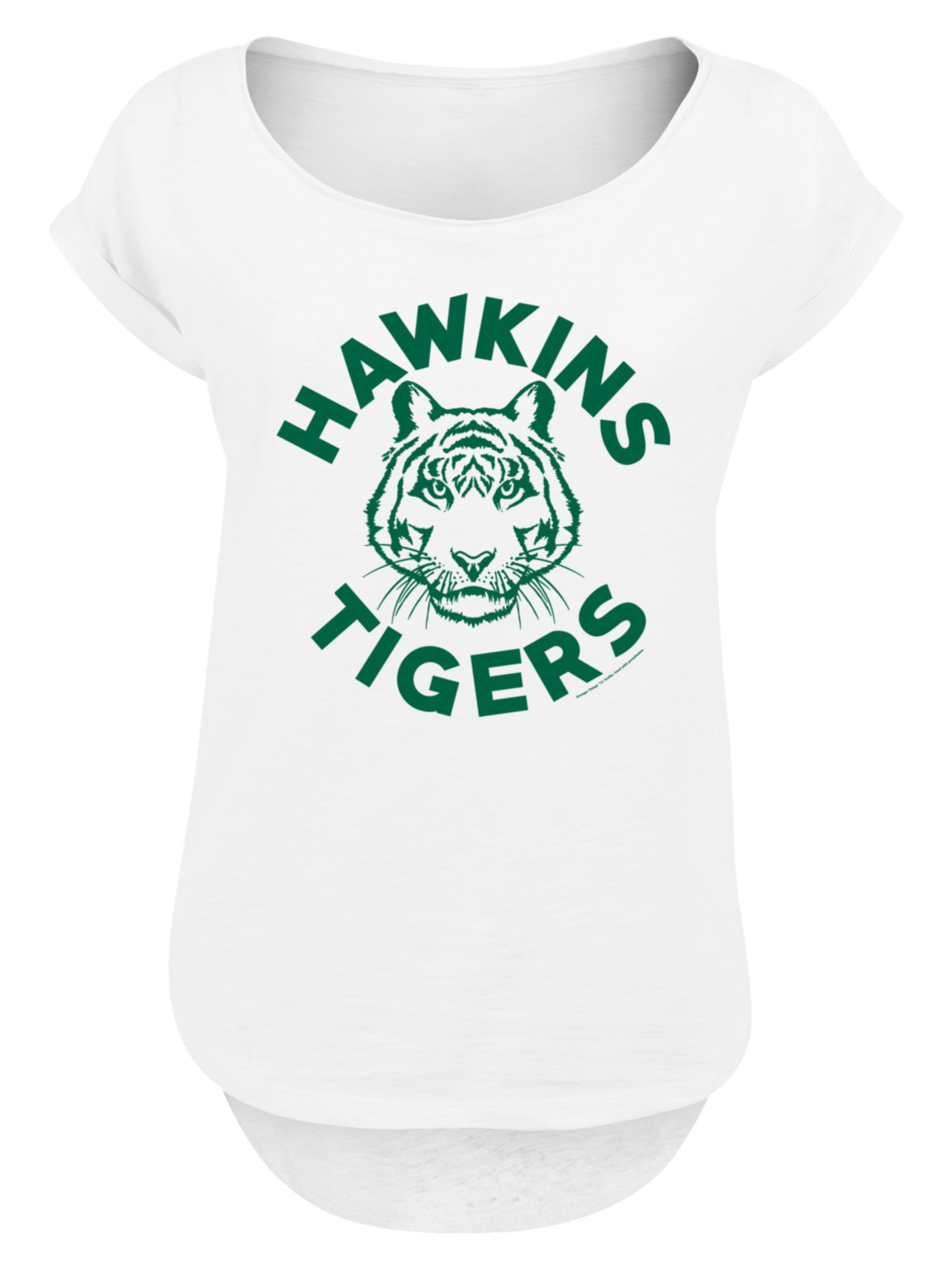T-shirt 'Stranger Things Hawkins Tigers Netflix TV Series' F4NT4STIC en blanc : devant