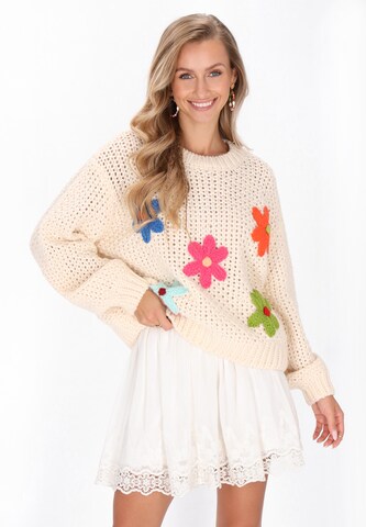 IZIA Υπερμέγεθες πουλόβερ σε λευκό: μπροστά