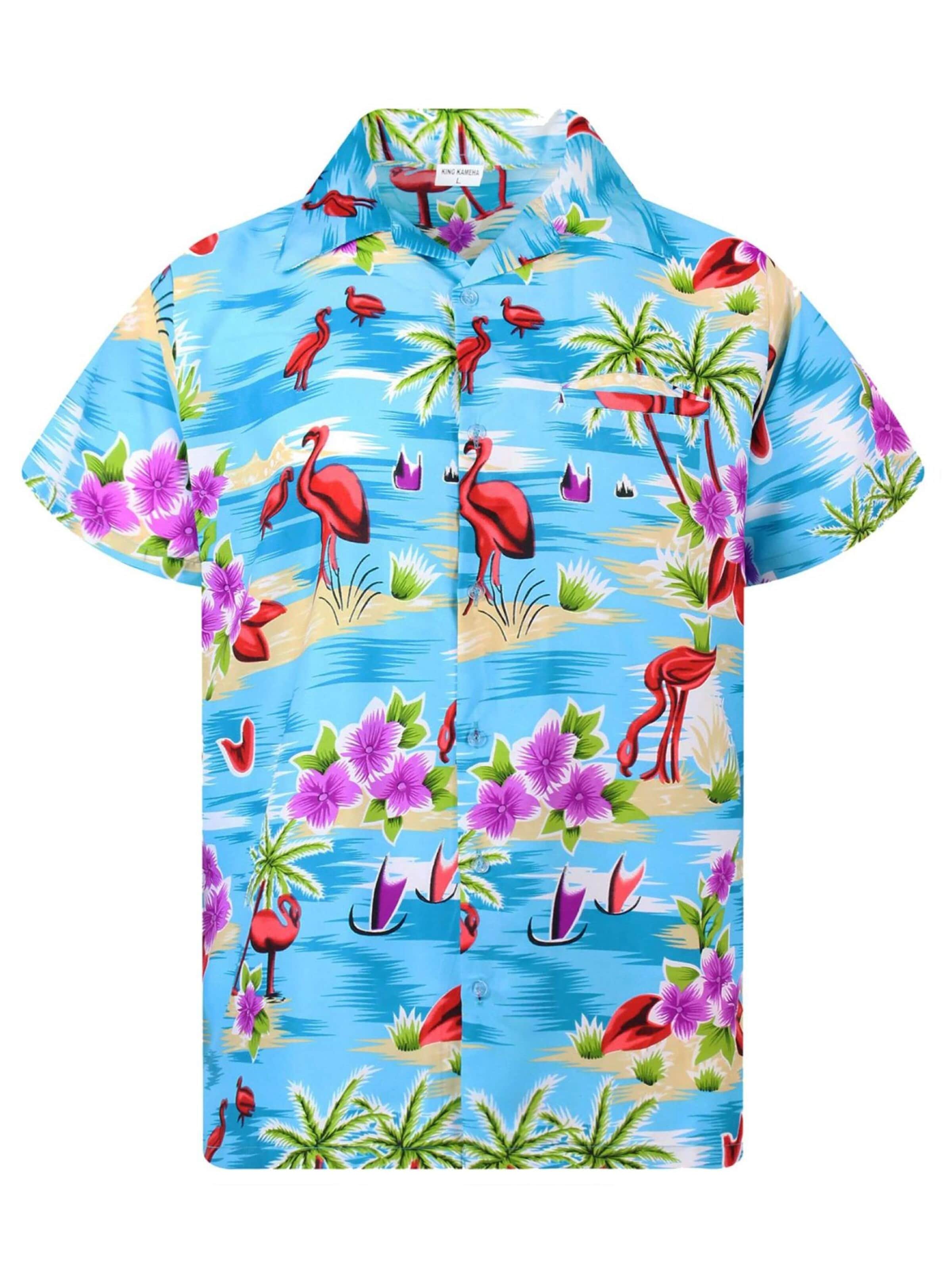 Maglietta 'Flamingos' di King Kameha in blu: frontale