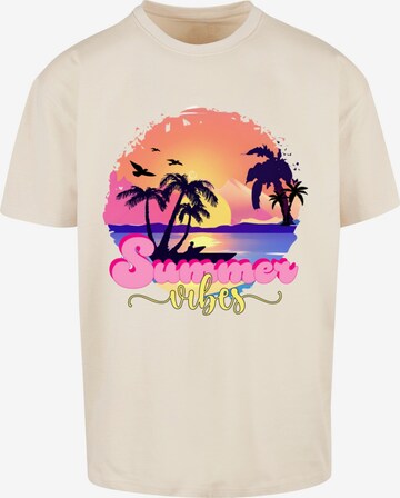 T-Shirt 'Summer Vibes Sunset' Merchcode en beige : devant