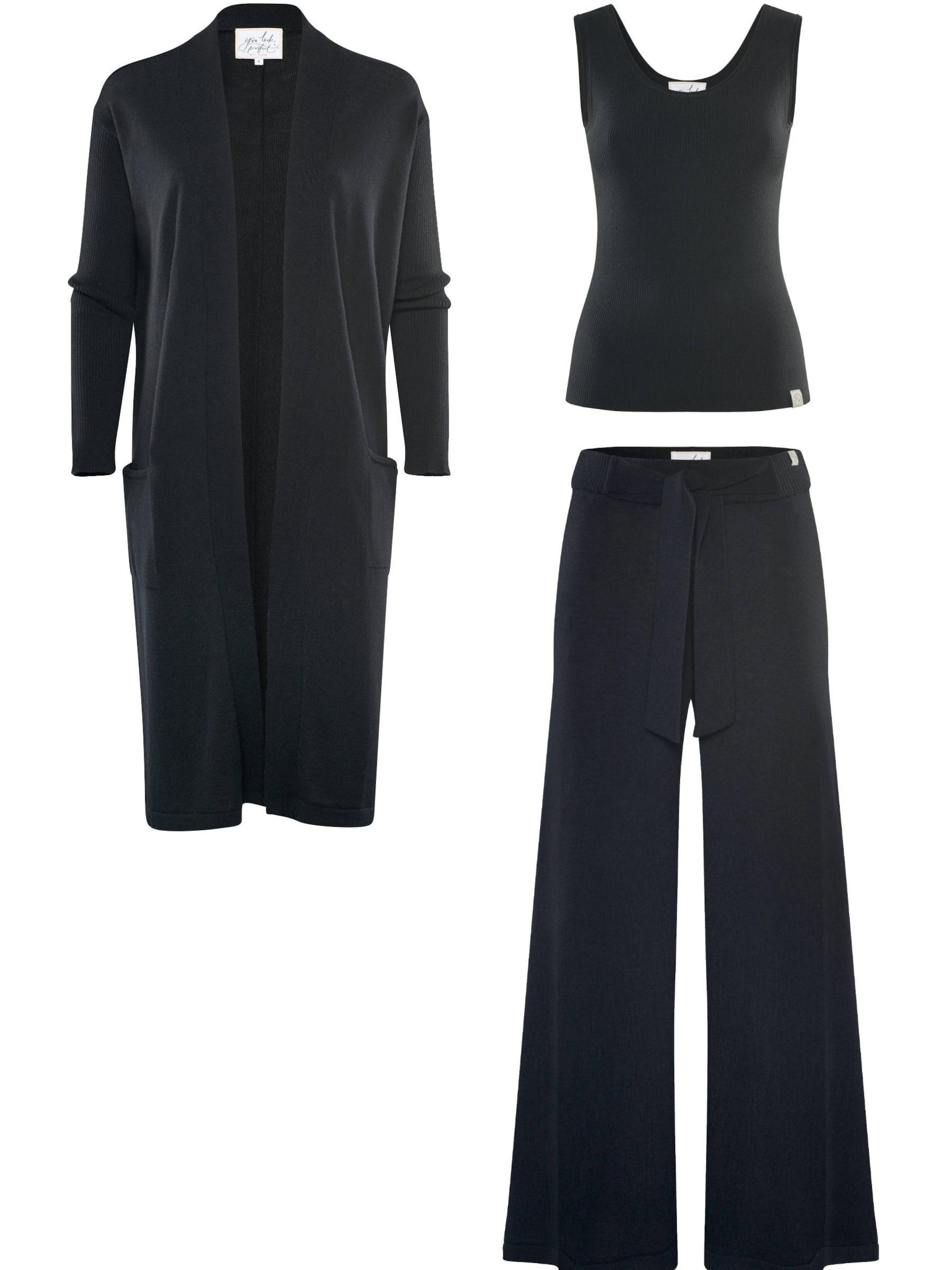 YOU LOOK PERFECT Huispak 'LOUNGEWEAR SET  - Cardigan Blossom & Top Blossom & Pants Bailey' in Zwart