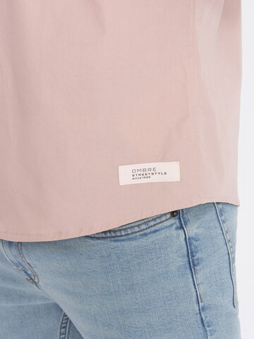 Ombre Comfort fit Button Up Shirt 'OM-SHSS-0168' in Beige