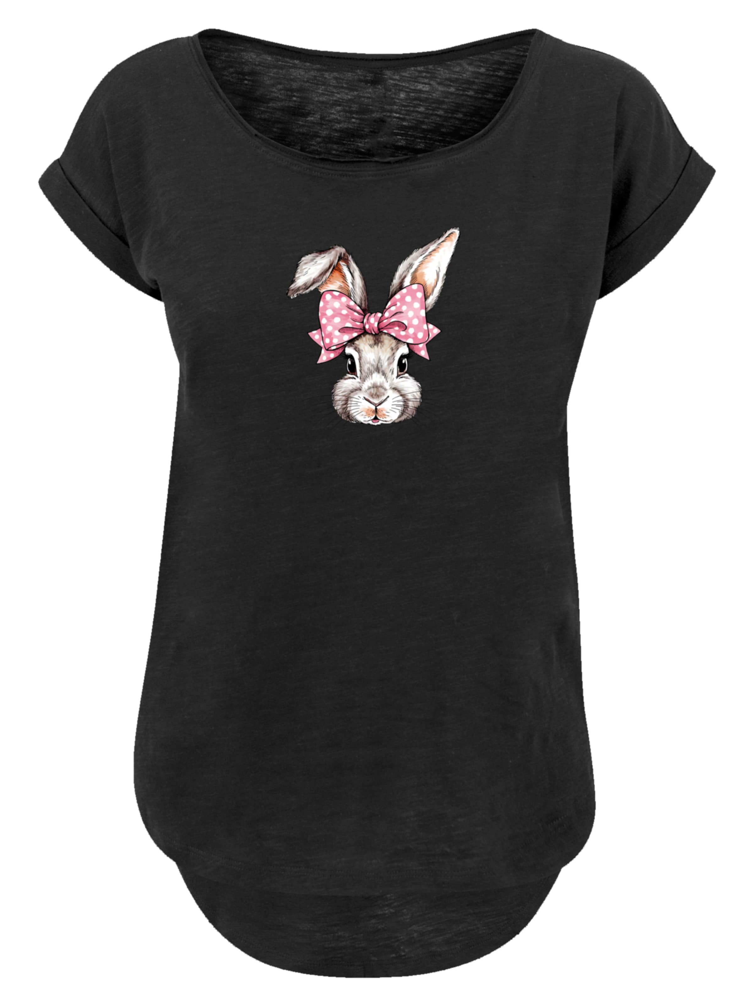 F4NT4STIC T-Shirt 'Niedlicher Hase mit Schleife' in Schwarz: Vorderseite