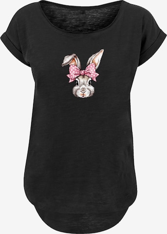 F4NT4STIC T-Shirt 'Niedlicher Hase mit Schleife' in Schwarz: Vorderseite