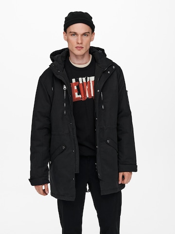 Only & Sons Winterparka 'Klaus' in Zwart: voorkant