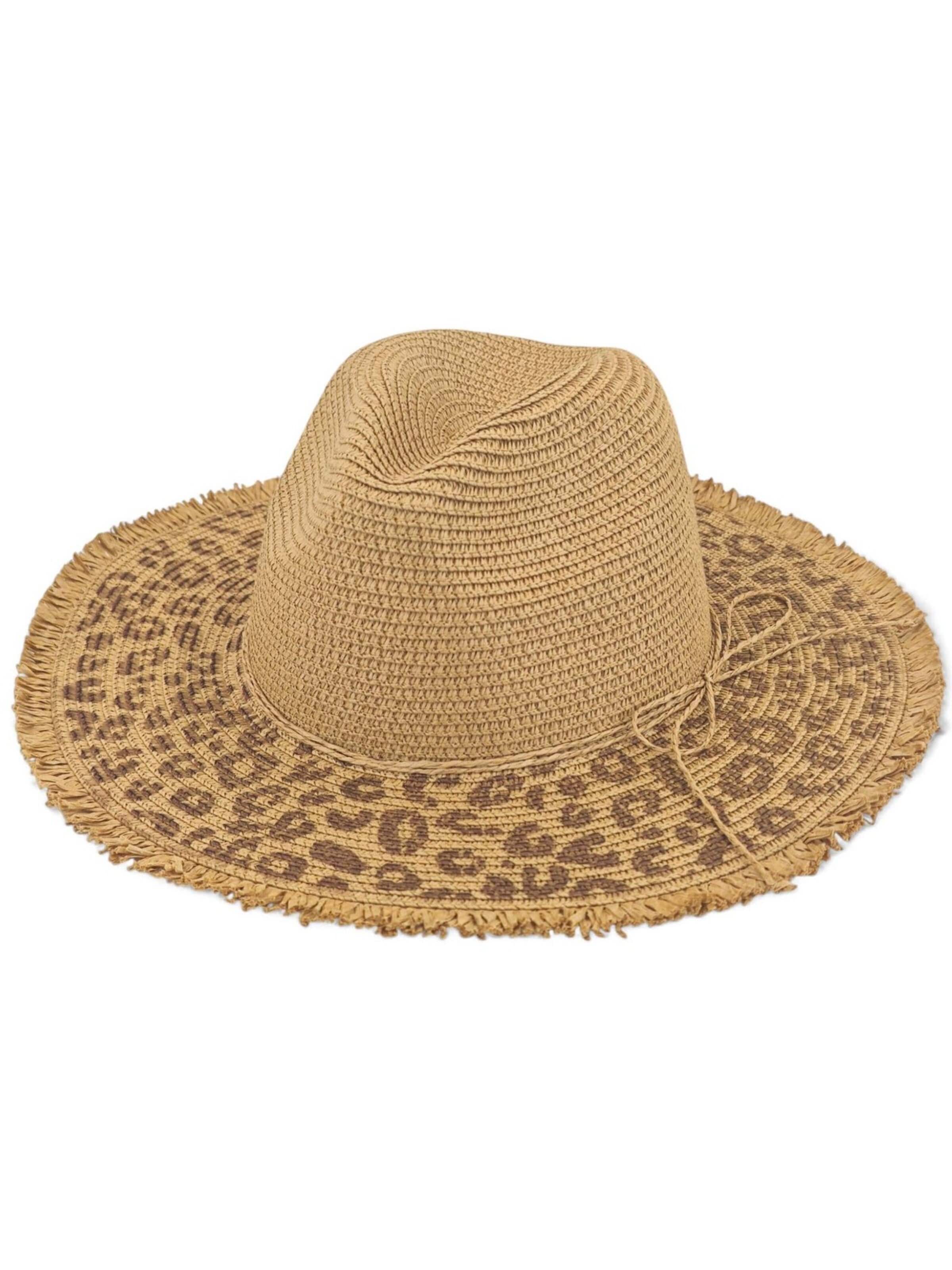 styleBREAKER Hat 'Panama Strohhut mit Leoparden Muster' in Brown: front