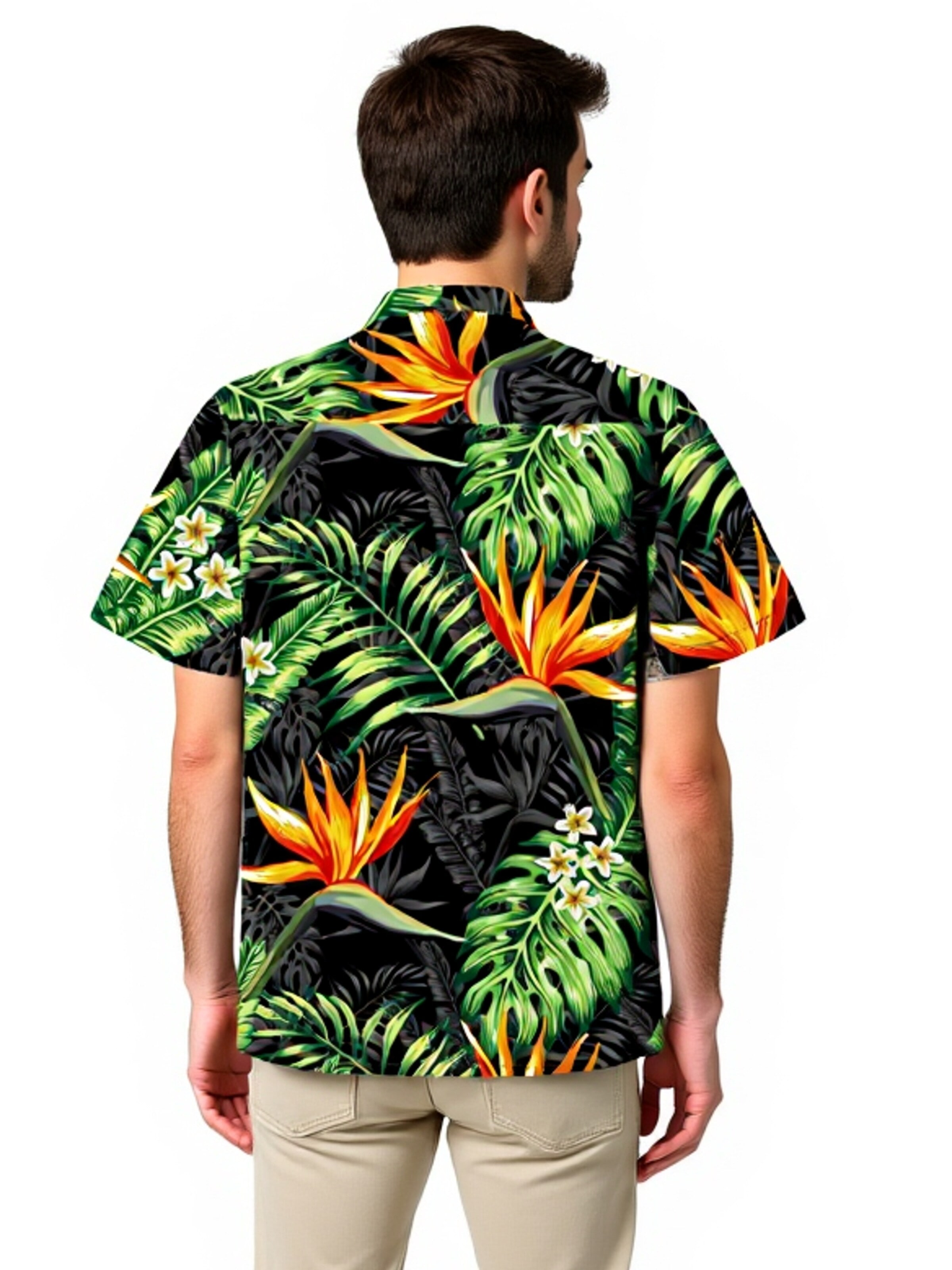 Hawaiihemdshop.de Regular fit Button Up Shirt 'Hawaiihemd "Bird of Paradise"' in Black
