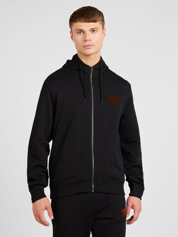 HUGO Zip-Up Hoodie 'Daple' in Black: front