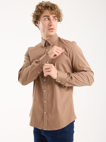 Slim fit Camicia business 'Leonardo Sport Poplin Stretch Man Shirt Brown' di 7Camicie in marrone