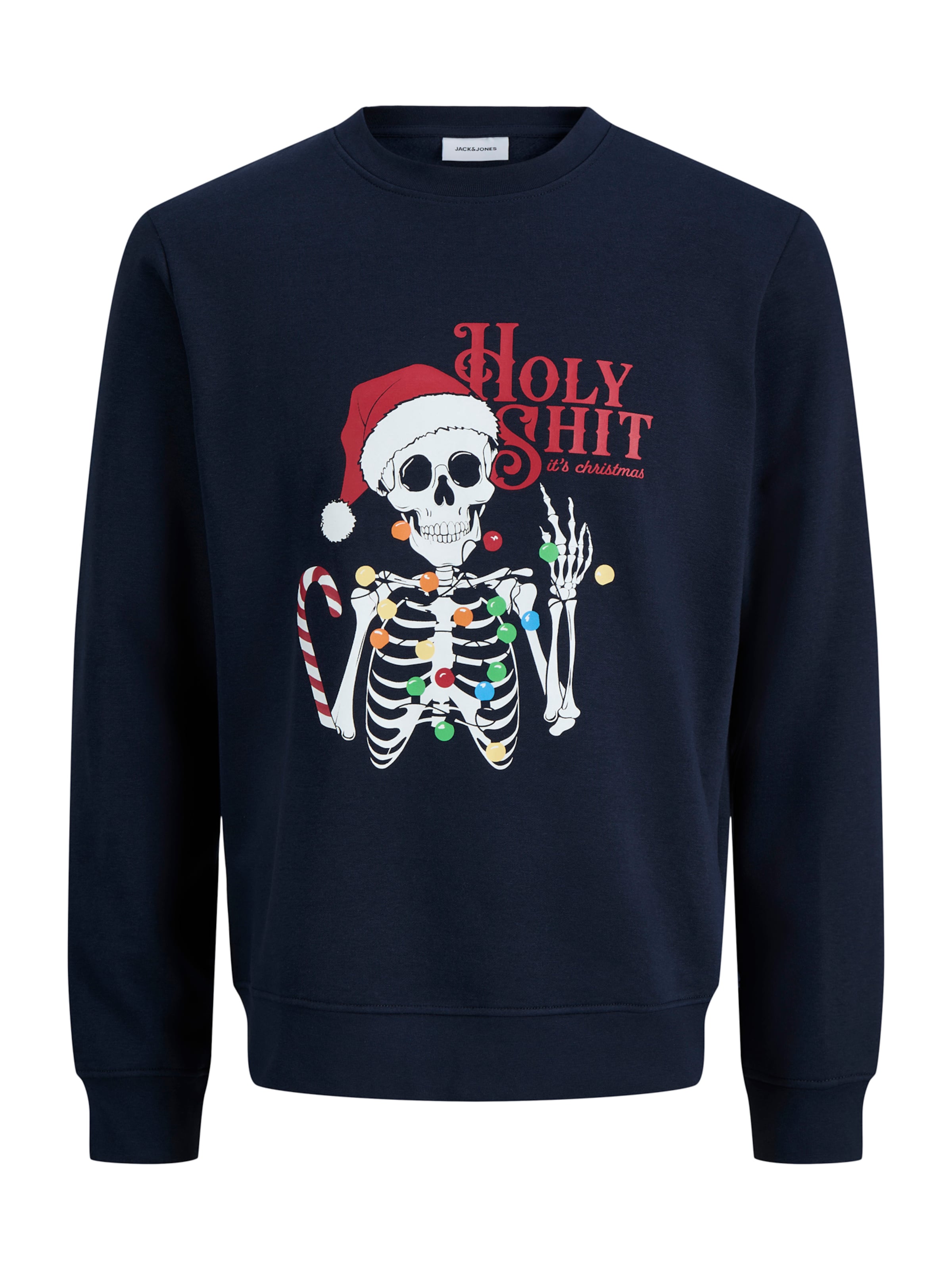 JACK & JONES Dressipluus 'JJMERRY SKULL XMAS', värv sinine: eest vaates