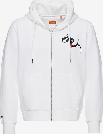 smiler. Zip-Up Hoodie in White: front