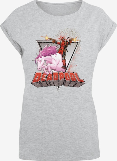 ABSOLUTE CULT T-Shirt 'Deadpool - Rides a Unicorn' in hellgrau / orchidee / rosa / blutrot, Produktansicht