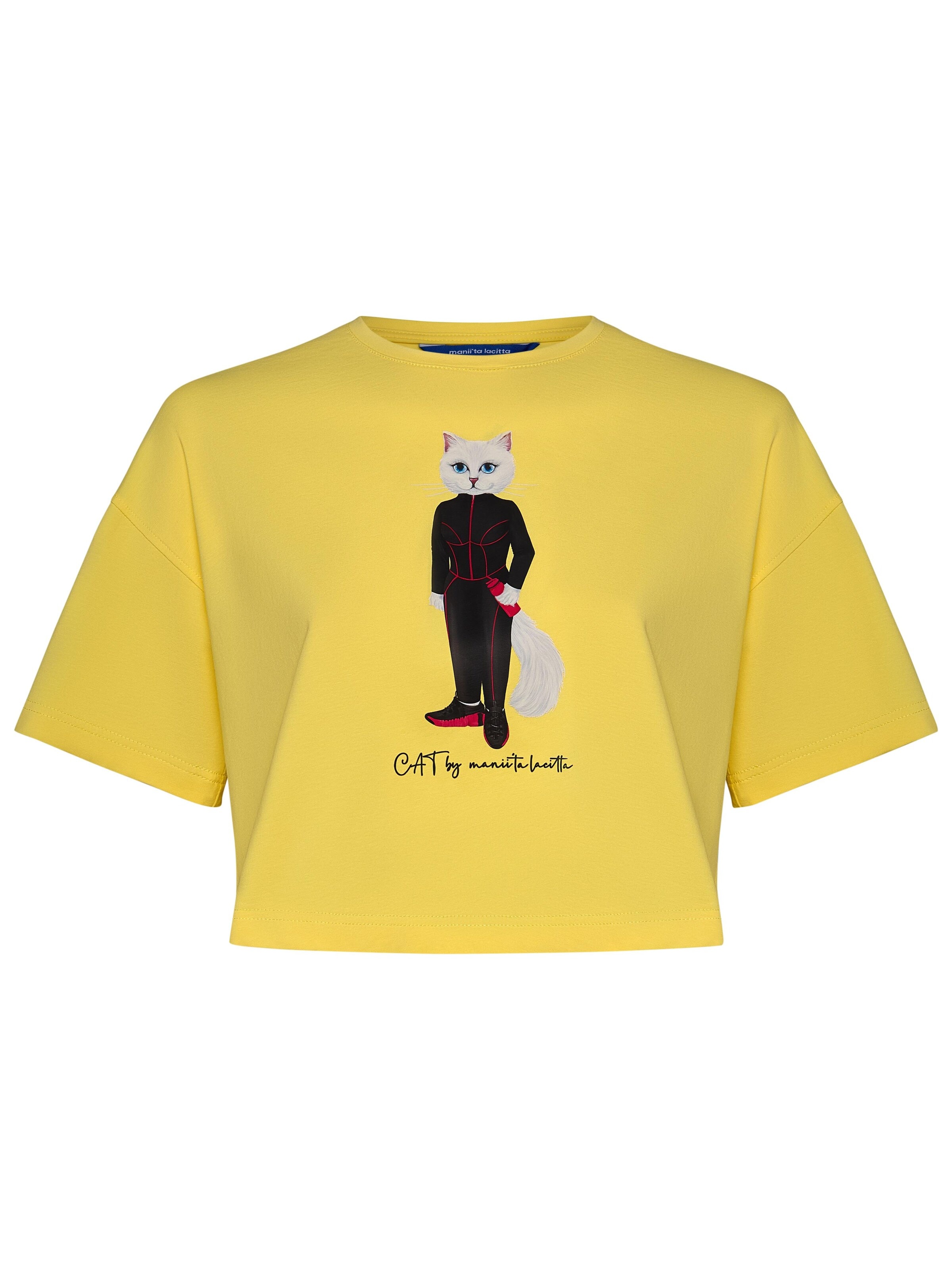 Cat e Lolette Shirt 'Sport Cat with Dumbbells' in Yellow: front