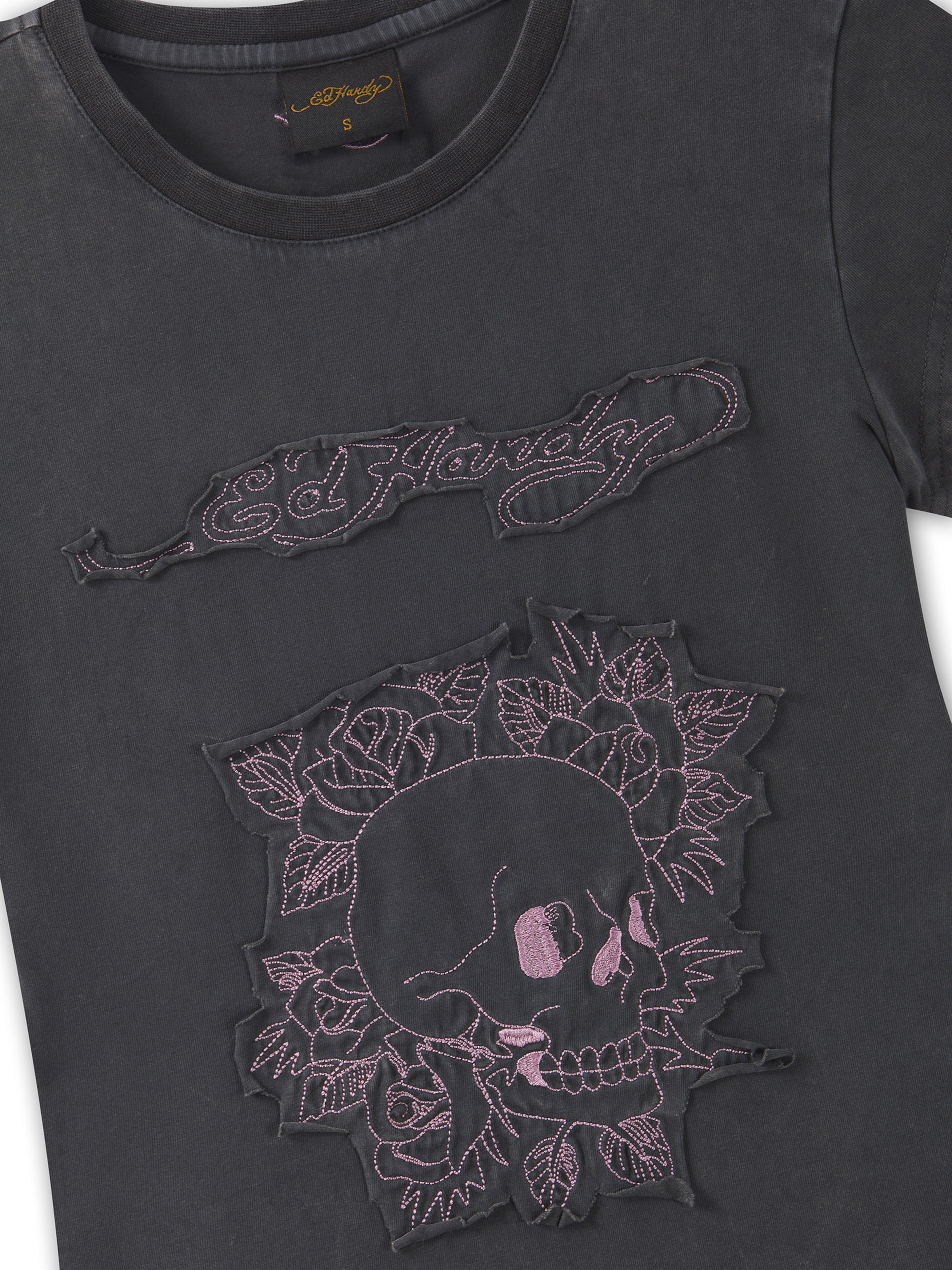 Ed Hardy T-Shirt 'Blumen-Totenkopf' in Grau