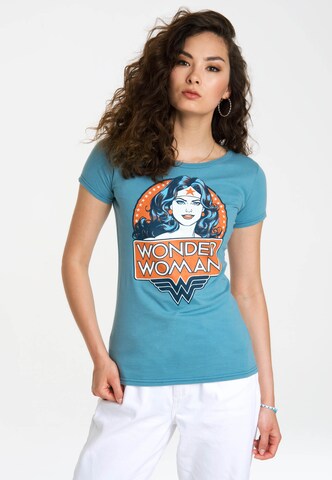 LOGOSHIRT Shirt 'Wonder Woman Portrait' in Blauw: voorkant