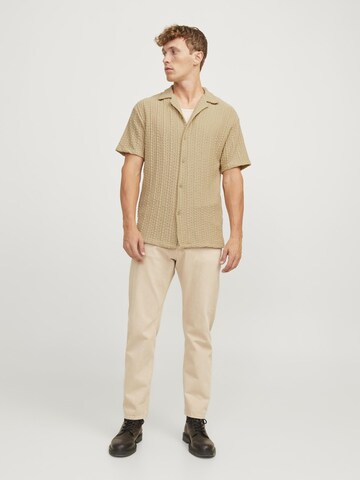 JACK & JONES Comfort fit Button Up Shirt in Beige