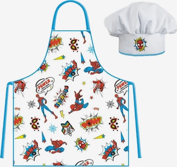 marvel Set: Schürze und Kochmütze  'Spiderman' in Weiß: Vorderseite