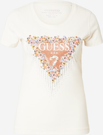 GUESS T-Shirt 'Blumen' in Beige: predná strana