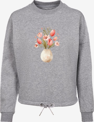 Sweat-shirt 'Rosa Frühlingsblumenstrauß in Vase' F4NT4STIC en gris : devant