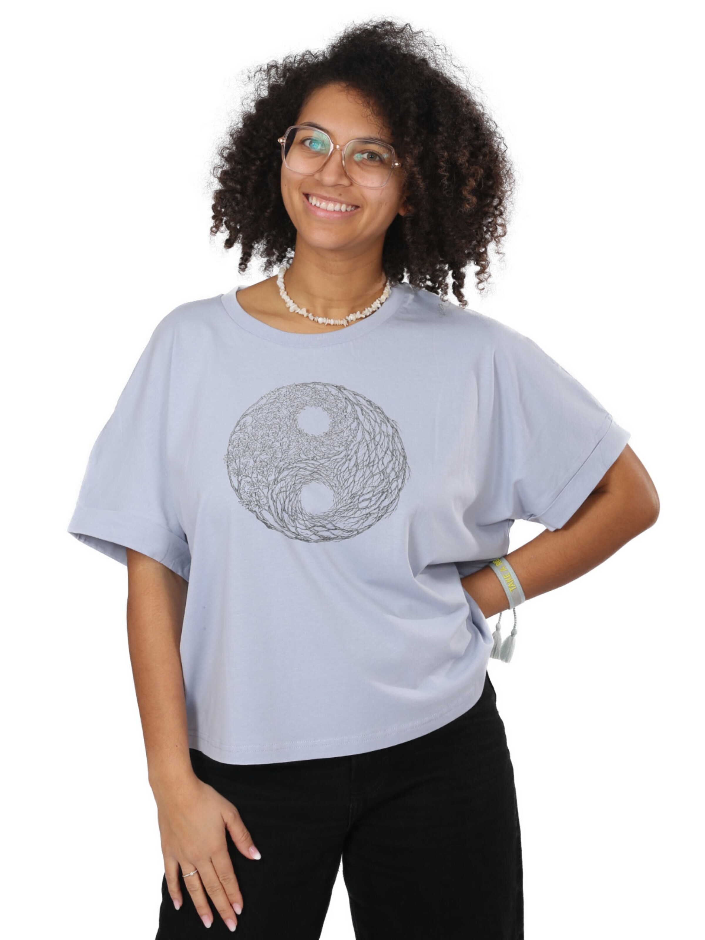 Life-Tree Oversizeshirt 'Organic Fairwear Oversized Shirt Women YinYang Light Blue'‌‌ in Blau: Vorderseite