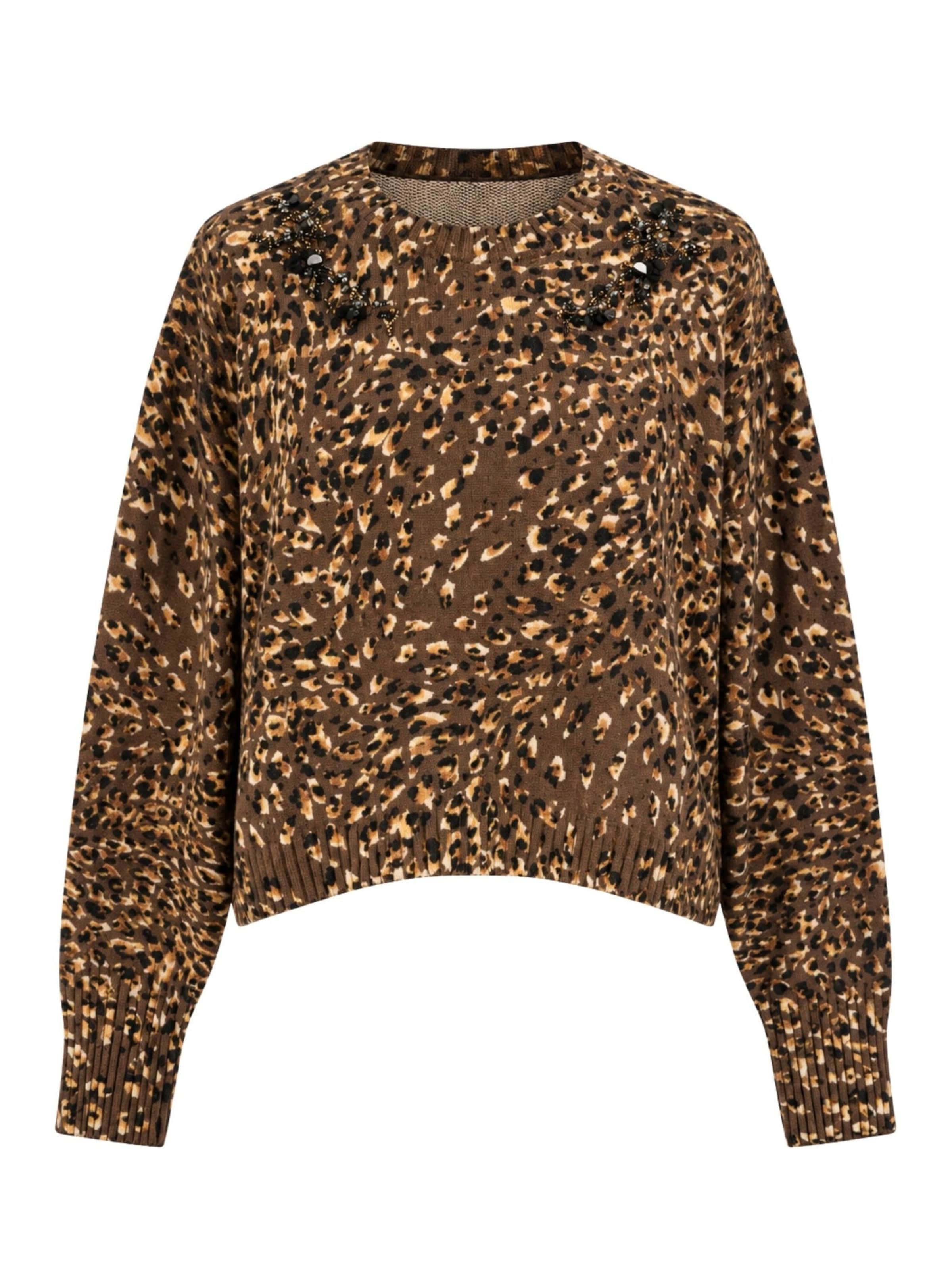 Twinset Trui 'Animal print sweater with jewel applications' in Bruin: voorkant