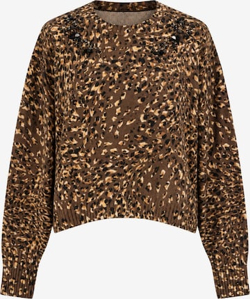 Pull-over 'Animal print sweater with jewel applications' Twinset en marron : devant