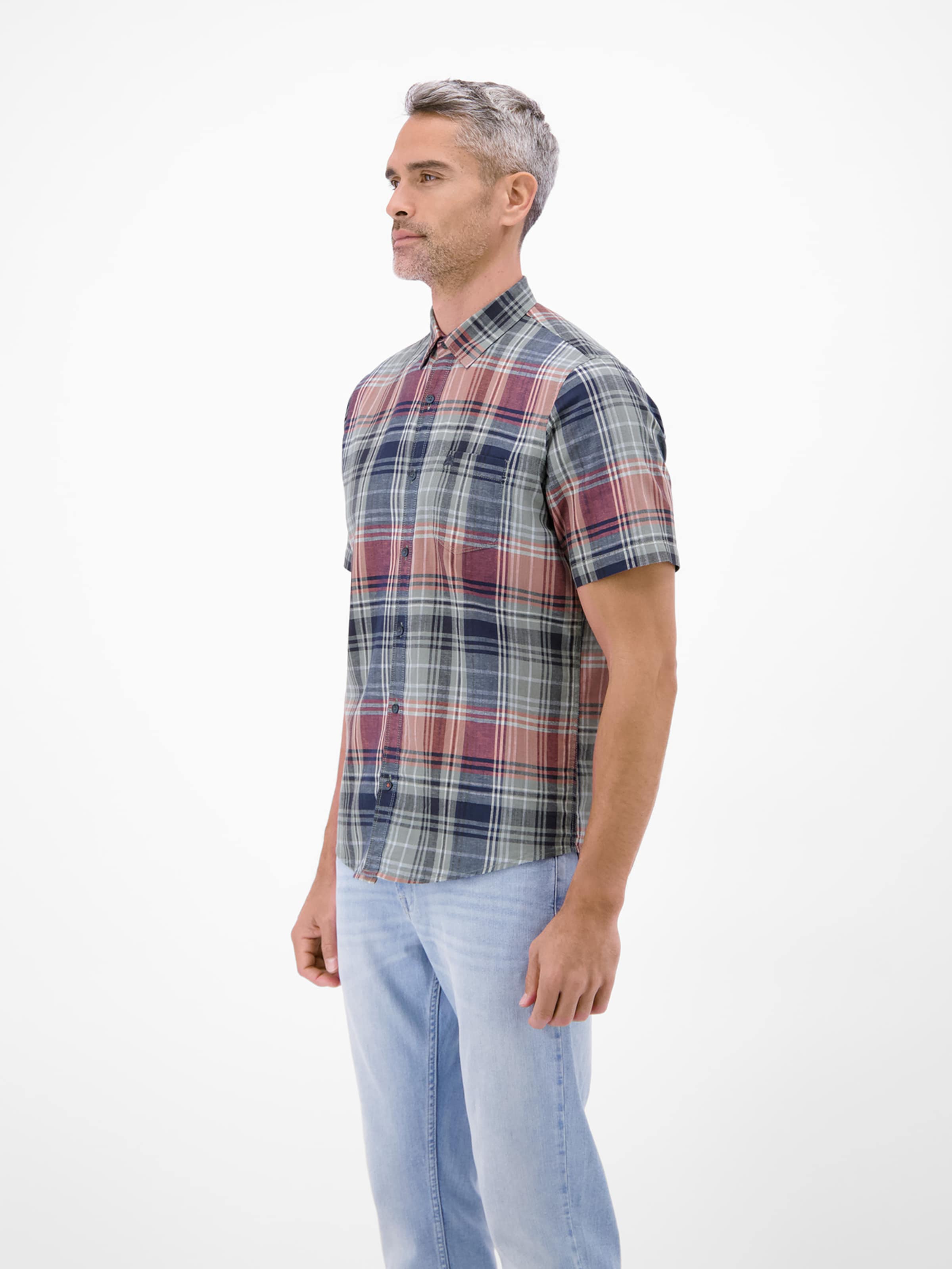 LERROS Regular Fit Kariertes Kurzarmhemd aus Baumwolle und Leinen in Rot