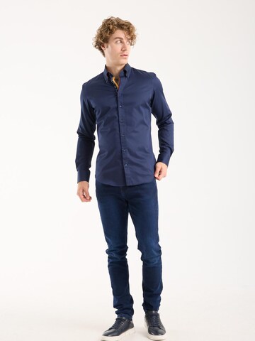 Slim fit Camicia 'Roma Iconic Satin Man Shirt Grey' di 7Camicie in blu