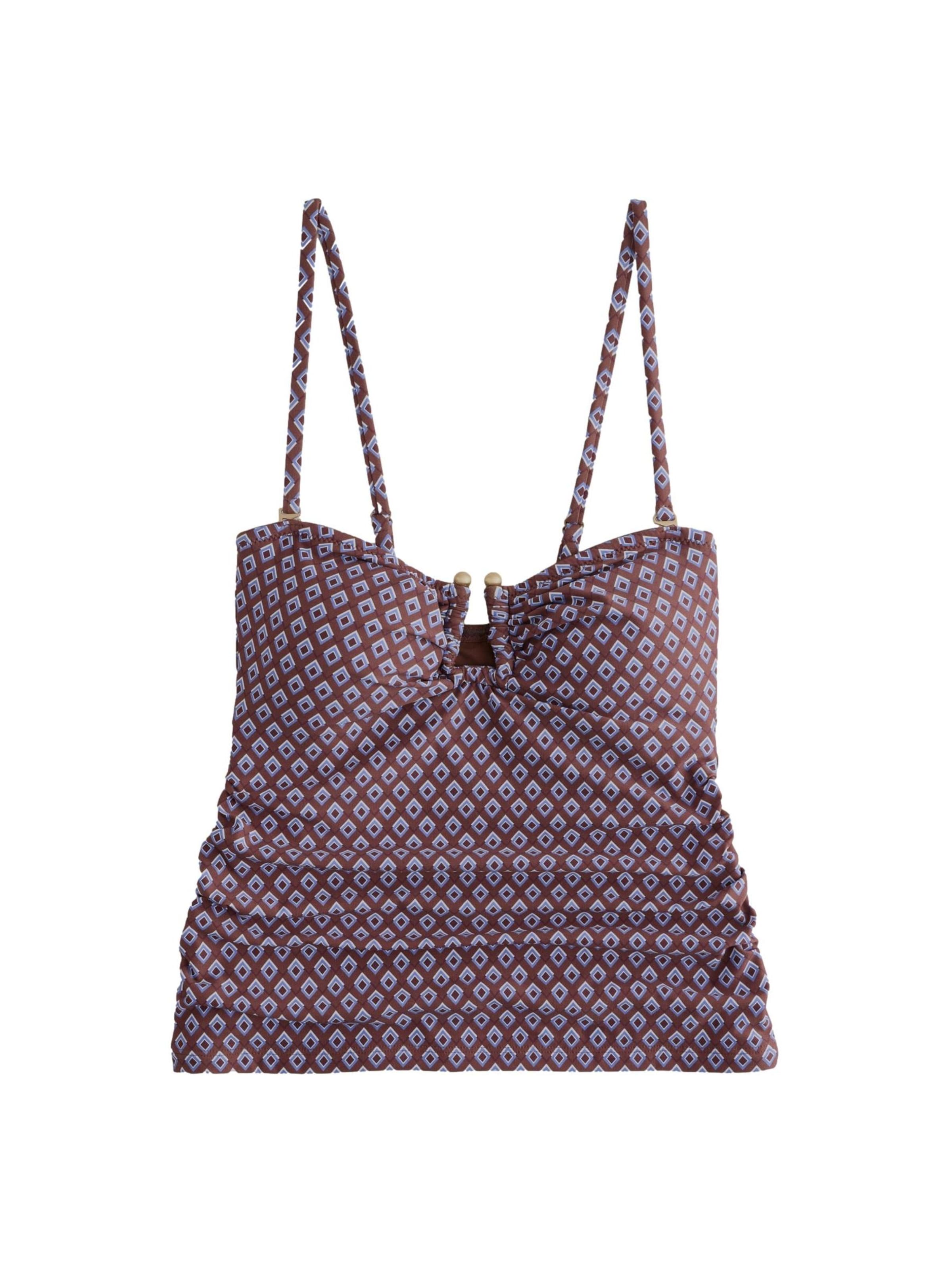 Next Tankini top in XS in Dusty blue / Brown / White, Item view