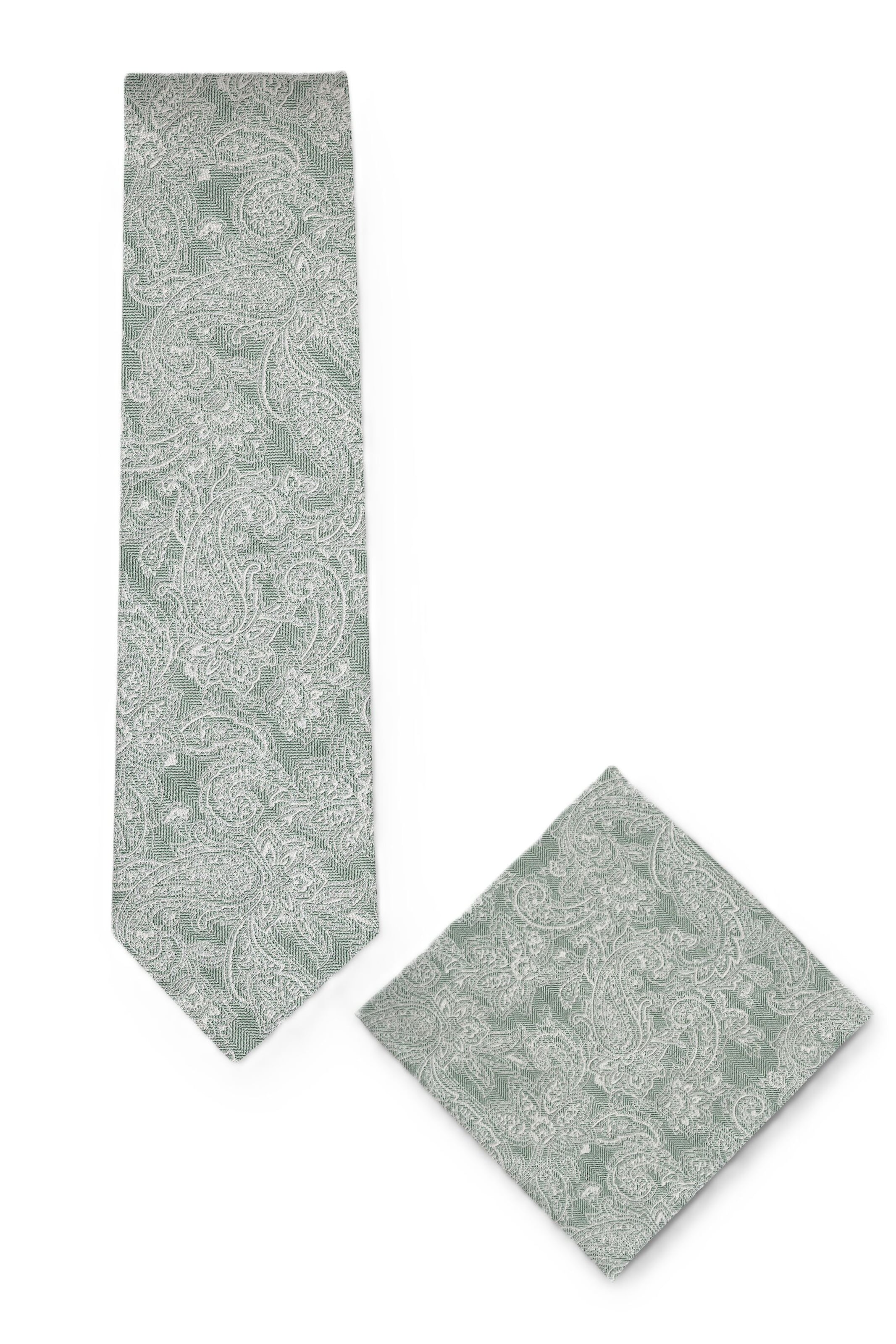 Real Guys Set Krawatte mit passendem Einstecktuch in Grün: Vorderseite