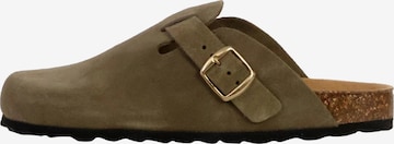 The Divine Factory Muiltjes 'Boreal-Lederpantoletten' in Beige: voorkant