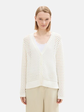 TOM TAILOR DENIM Knit Cardigan in White: front