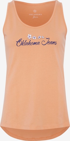 Oklahoma Jeans Top ' mit floralem Logo-Print ' in Orange: front