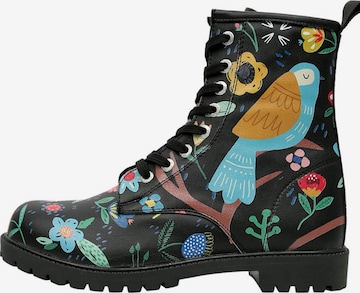 DOGO Schnürstiefel 'DOGO Boots - Flower & Birds BLACK' in Schwarz: Vorderseite