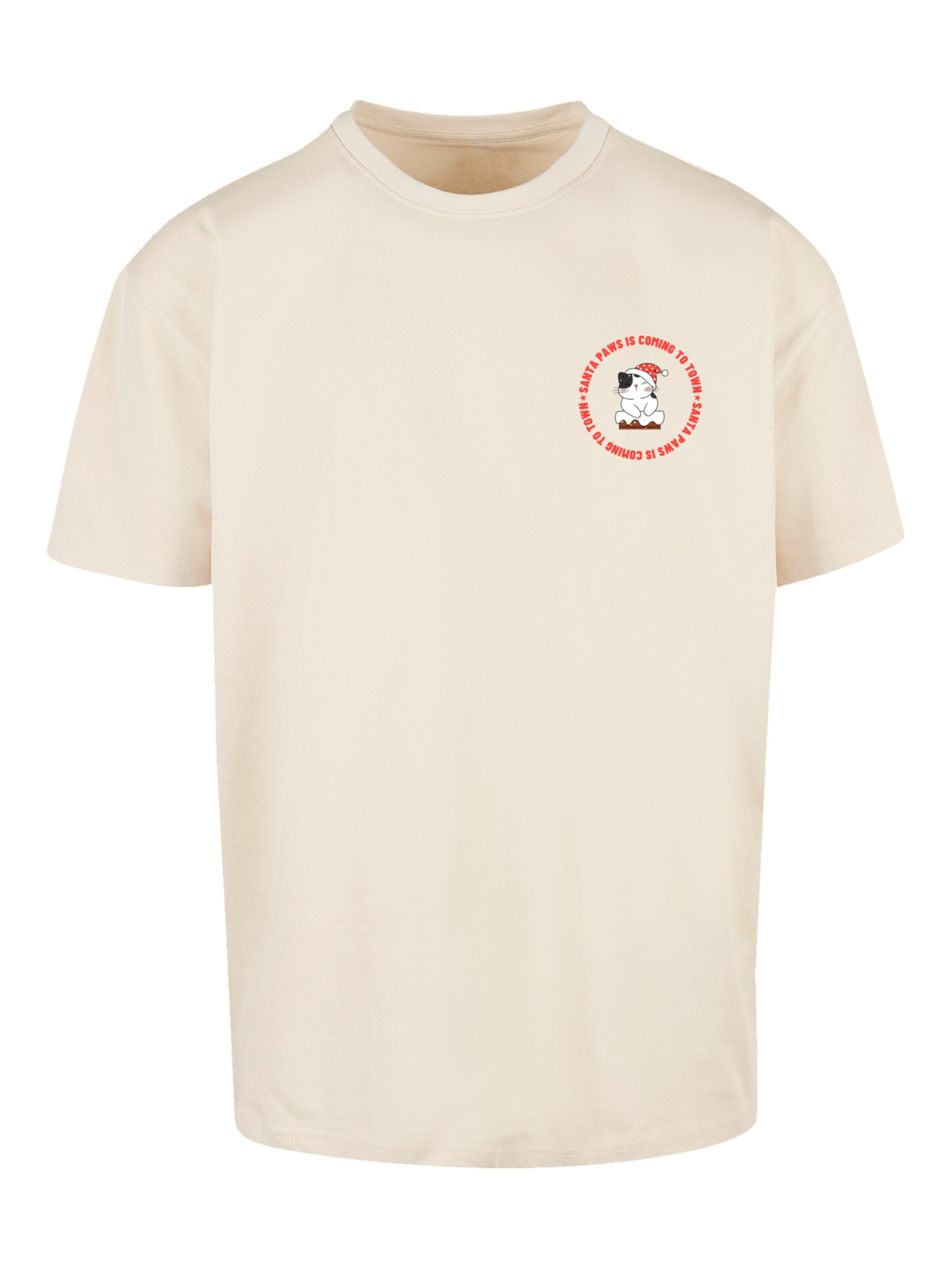 F4NT4STIC Shirt 'Sansta Paws Christmas Cat Breast' in Beige: front
