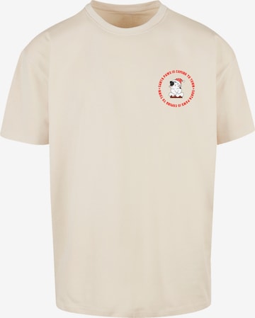 T-Shirt 'Sansta Paws Christmas Cat Breast' F4NT4STIC en beige : devant