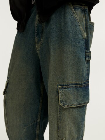 Pull&Bear Wide leg Cargojeans in Blauw