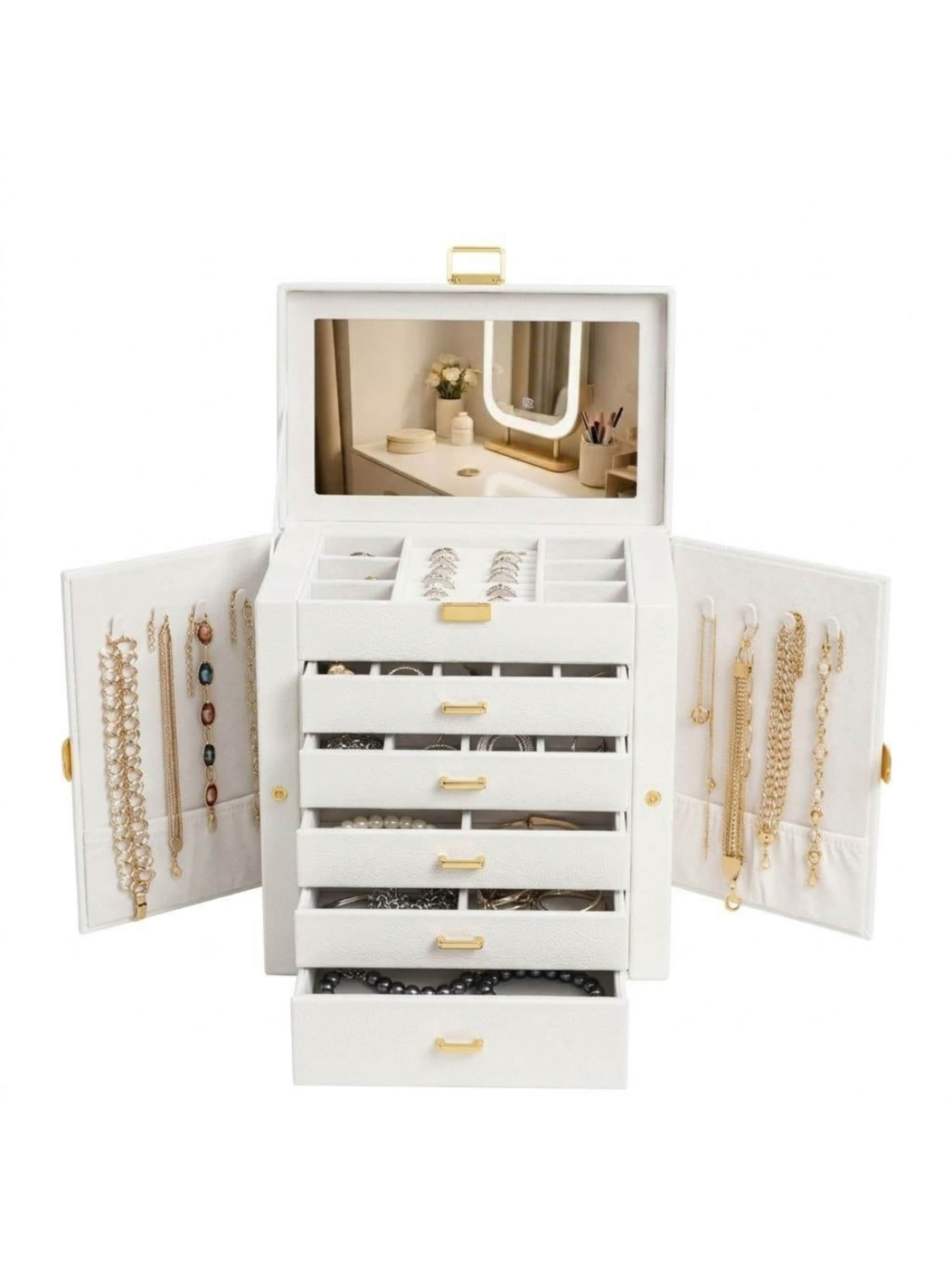 MEVYRA Jewelry Storage 'MEVYRA Luxuriöse Schmuckschatulle mit 5 Schubladen' in White: front