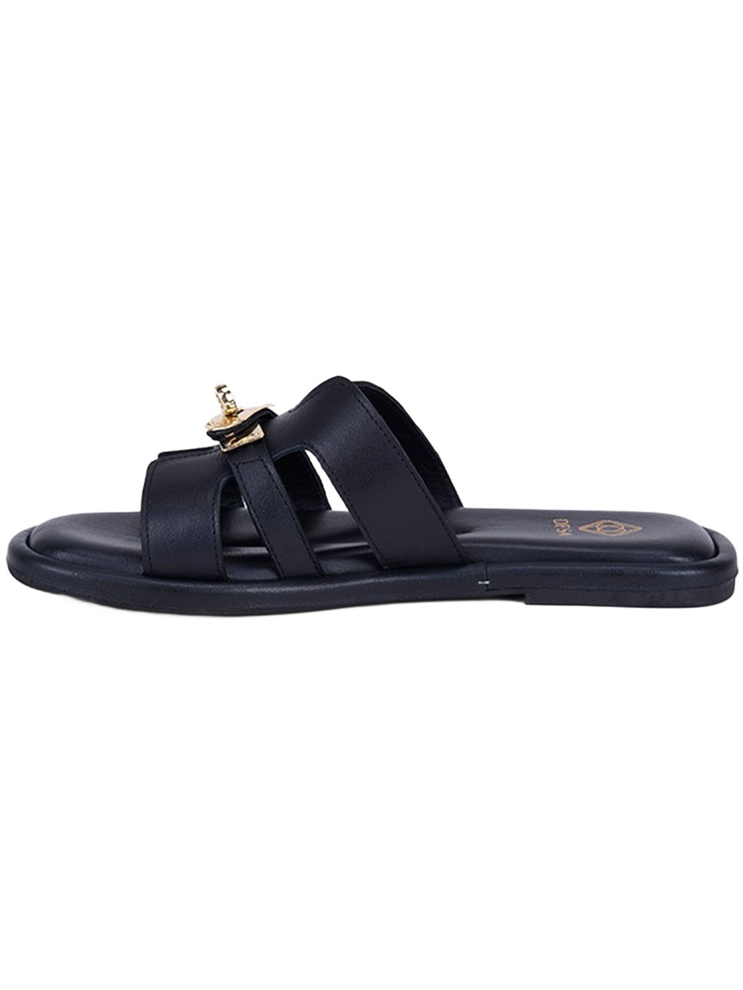 Mule 'DESA Damen-Lederpantoletten mit goldenem Schlossdetail' Desa en noir