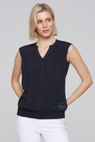 Soccx Ärmellose Bluse mit Rücken-Artwork in Blau: Vorderseite