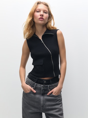 Pull&Bear Gebreide top in Zwart: voorkant