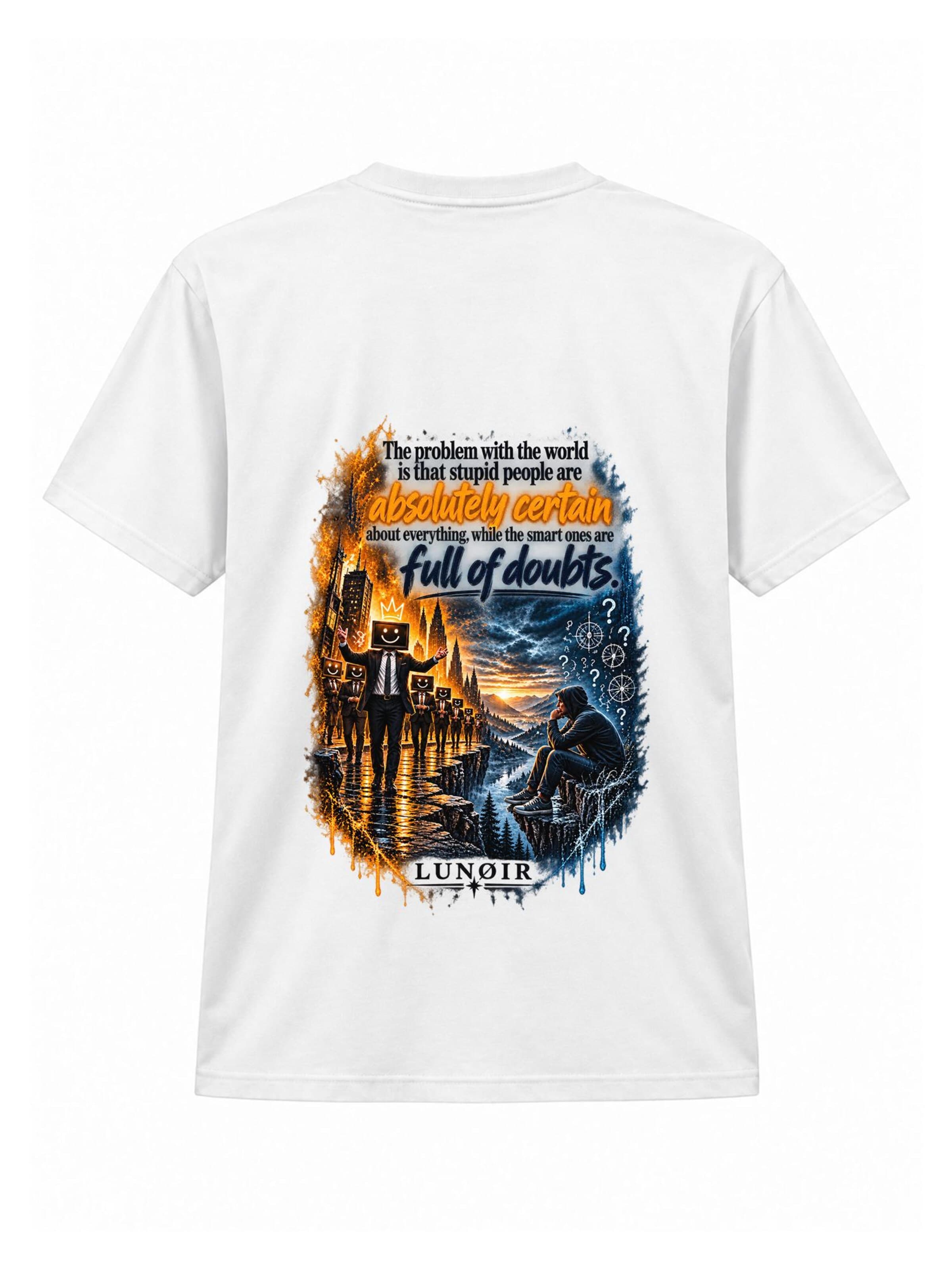 LUNØIR Studio Shirt 'Certainty and Doubt – EN'‌‌ in Weiß: Vorderseite