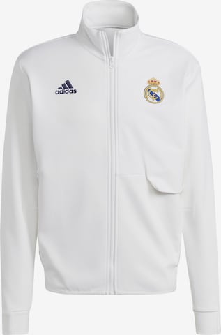 ADIDAS SPORTSWEAR Athletic Zip-Up Hoodie 'Real Madrid Anthem' in White: front