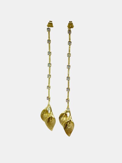 Orecchini 'Long gold flower pendant crystal chain, Sw white opal' in 10 cm Gloria Mago di colore oro, Visualizzazione prodotti